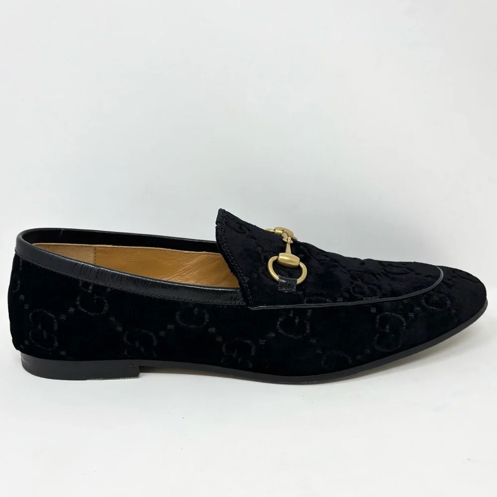 Gucci Jordaan GG Velvet Horsebit Loafers Black Nero/Nero Men’s Size 9.5